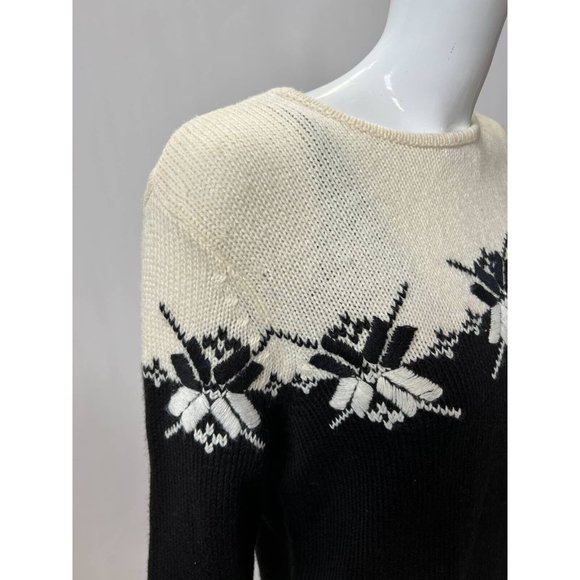 Charter Club Womens Pullover Sweater Black White Nordic Fair Isle Long Sleeve M - Picture 11 of 12